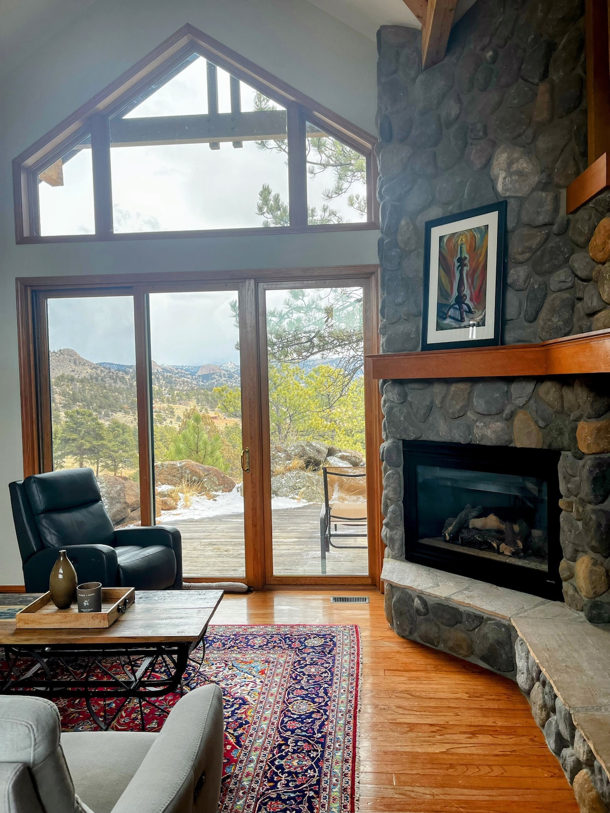 Cathedral windows opening onto Pikes Peak from Peak View Paradise